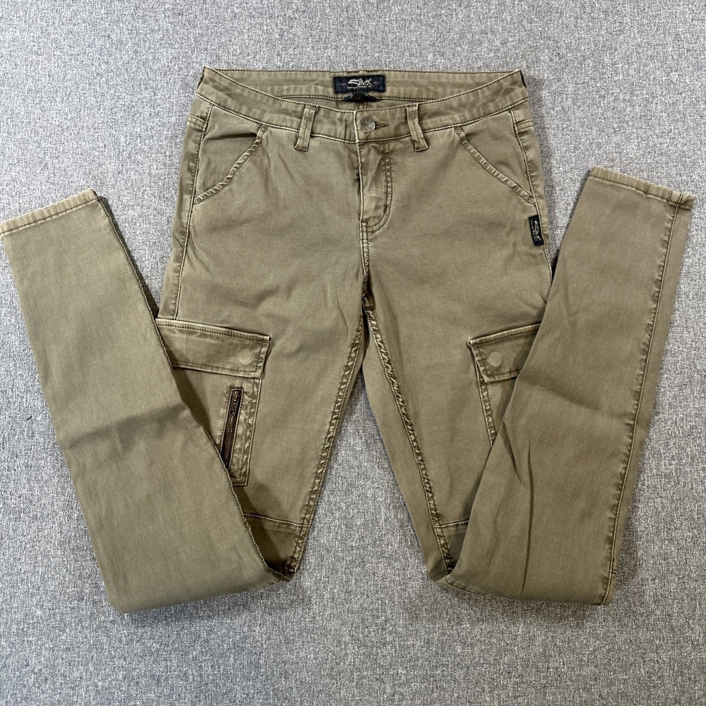 Silver Jeans Cargo Pants Women's 32x36 Khaki Utility Skinny Stretch Casual
